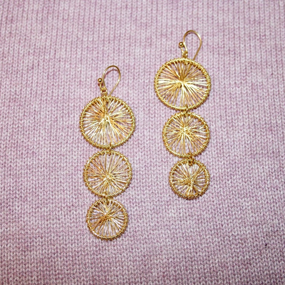 Gold Wired Triple Circle Dangling Earrings